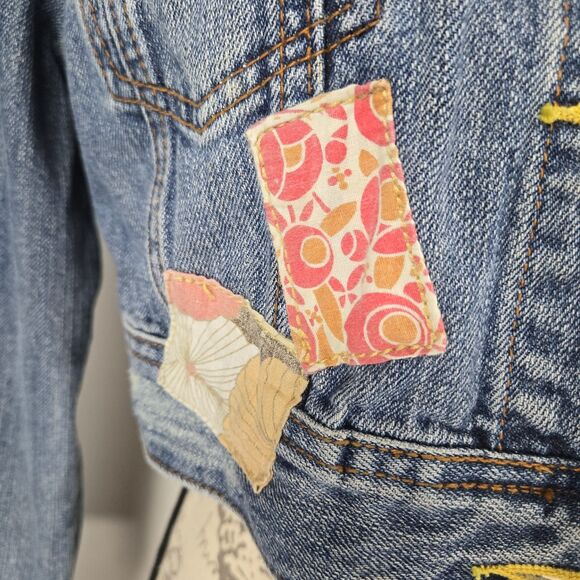 Miss Me Women's Size Medium Cropped Silverlake Denim Jacket Patchwork - Picture 3 of 11